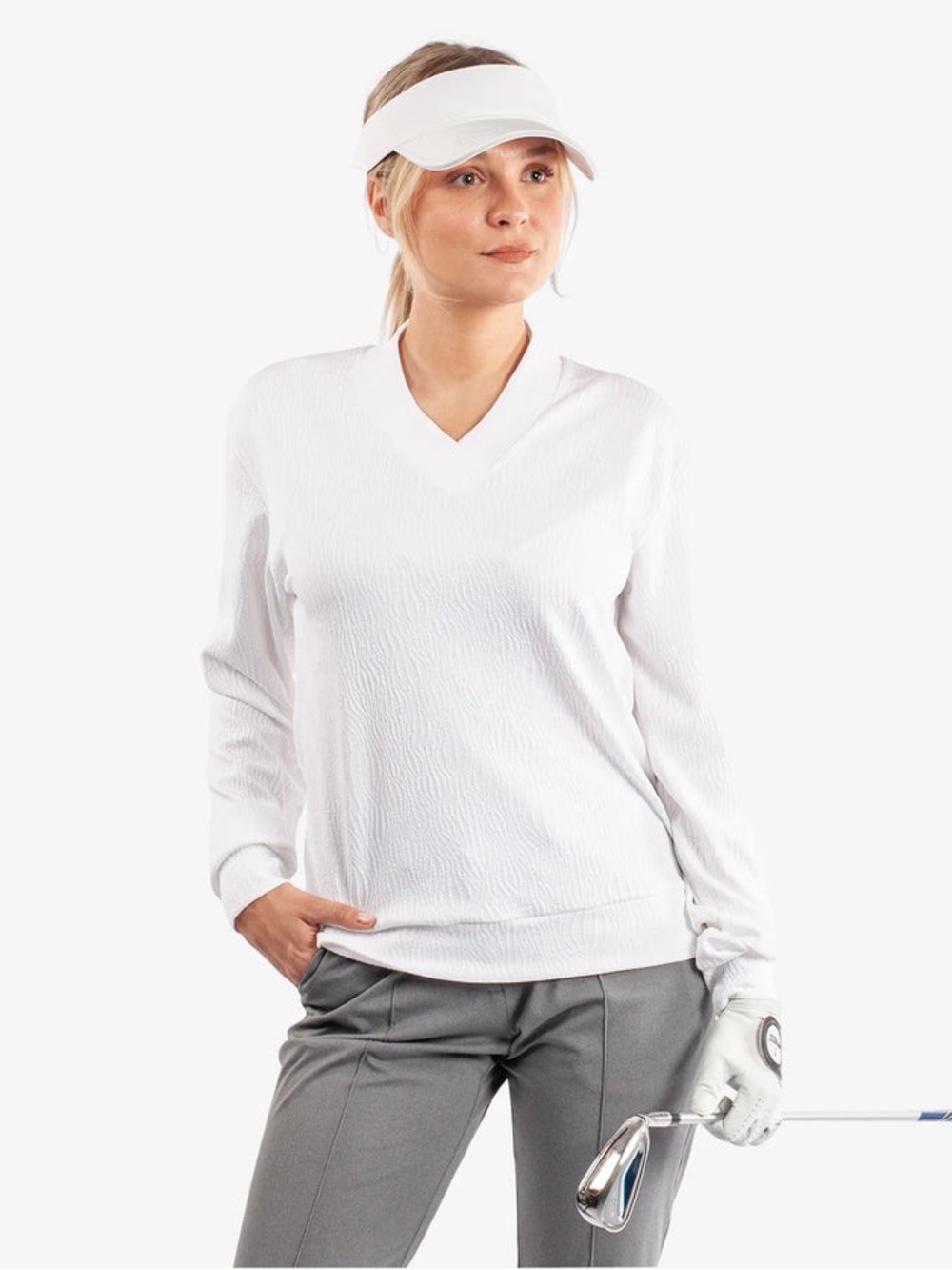 Women's Galvin Green VNeck Lightweight White Golf Sweatshirt